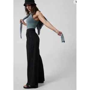 ATHLETA Nolita Wide Leg Track Pants Black Zip Pockets Lightweight Sz 6 Tuxedo